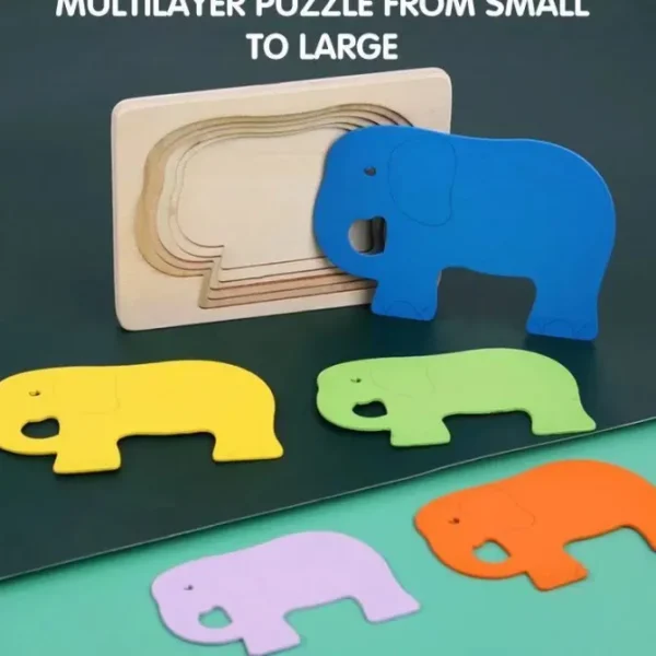 3D Multilayer Wood Puzzle Elephant/Duck/Whale/Fish - Montessori Puzzles