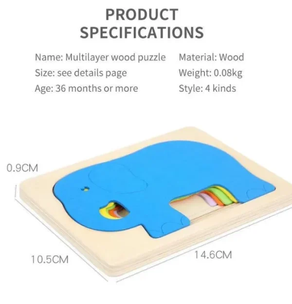 3D Multilayer Wood Puzzle Elephant/Duck/Whale/Fish - Montessori Puzzles