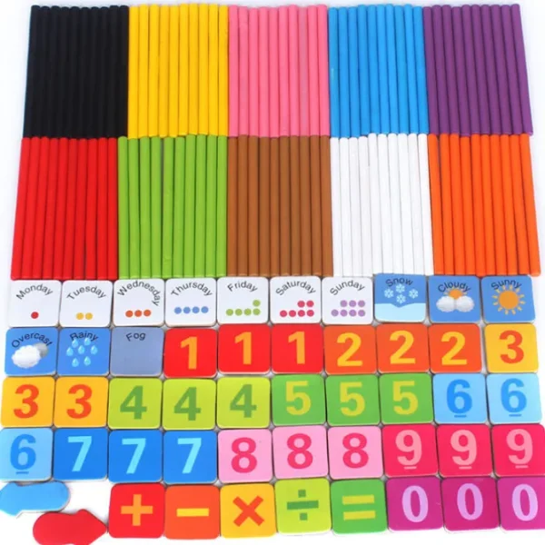 4in1 Wooden Montessori Toys for Toddlers-Math Counting Sticks Magnetic Numbers