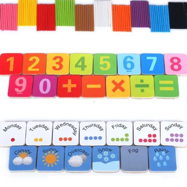 4in1 Wooden Montessori Toys for Toddlers-Math Counting Sticks Magnetic Numbers