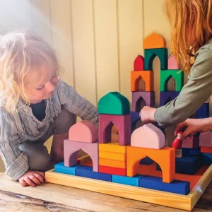 Large Wooden Block Building Set - Colorful Arches Open ended wooden toys