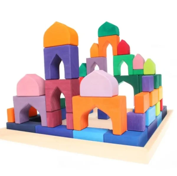 Large Wooden Block Building Set - Colorful Arches Open ended wooden toys