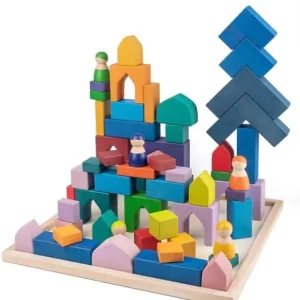 Large Wooden Block Building Set - Colorful Arches Open ended wooden toys