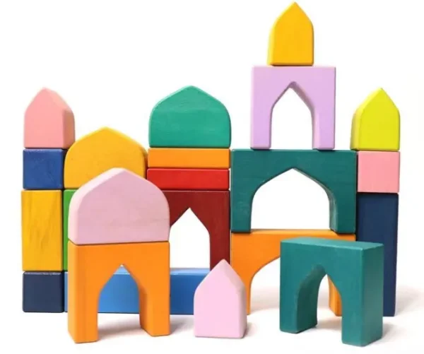 Large Wooden Block Building Set - Colorful Arches Open ended wooden toys