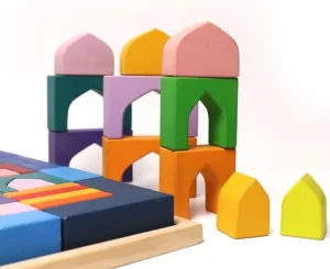 Large Wooden Block Building Set - Colorful Arches Open ended wooden toys