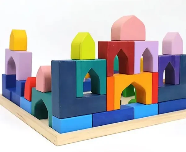 Large Wooden Block Building Set - Colorful Arches Open ended wooden toys