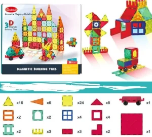 Onshine Magnetic Building Tiles (32 & 78 piece) - Open ended wooden toys- Fine Motor Toys For Children