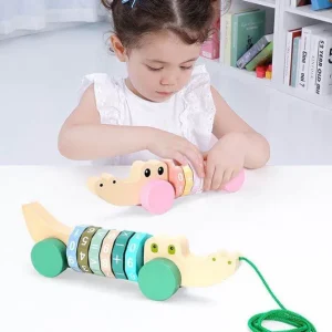 Onshine Wooden Walk-a-long Croc Wooden Pull toys Green/Pink- Fine motor skills toys