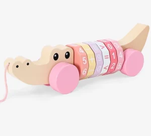 Onshine Wooden Walk-a-long Croc Wooden Pull toys Green/Pink- Fine motor skills toys