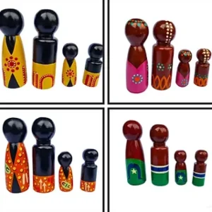 16pc Set Wooden Indigenous Peg Dolls