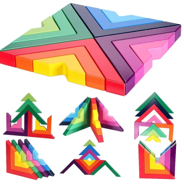 12pcs Rainbow Blocks Wooden Colorful Angle blocks - Open Ended Toys