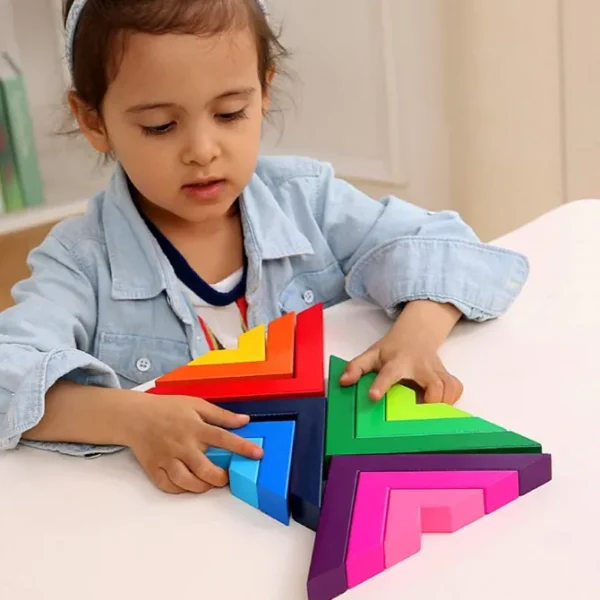 12pcs Rainbow Blocks Wooden Colorful Angle blocks - Open Ended Toys