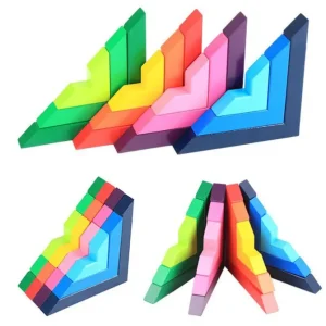 12pcs Rainbow Blocks Wooden Colorful Angle blocks - Open Ended Toys