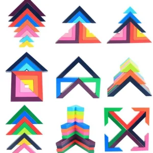 12pcs Rainbow Blocks Wooden Colorful Angle blocks - Open Ended Toys