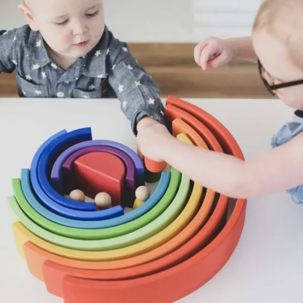 12 Piece Large Rainbow Wooden Stacking Toy- Open ended wooden toys