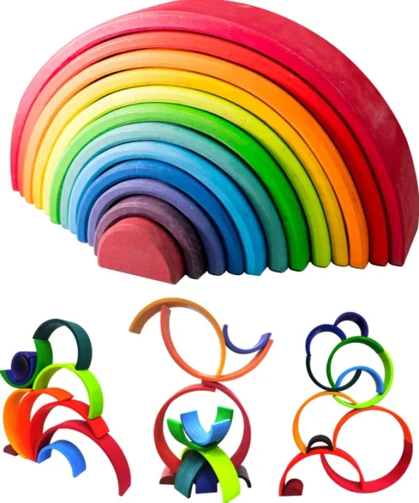 12 Piece Large Rainbow Wooden Stacking Toy- Open ended wooden toys