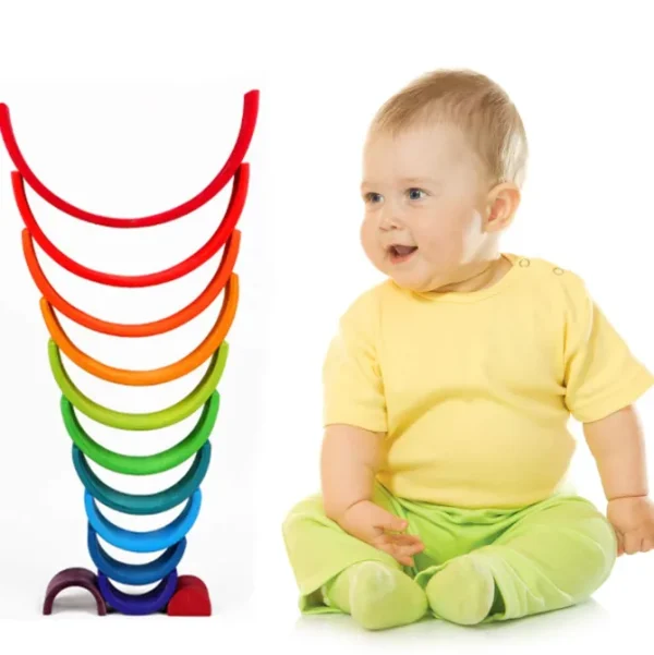 12 Piece Large Rainbow Wooden Stacking Toy- Open ended wooden toys