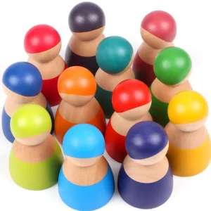 12 Piece Rainbow Wooden Peg People Set - Open Ended Wooden Toys