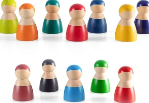 12 Piece Rainbow Wooden Peg People Set - Open Ended Wooden Toys