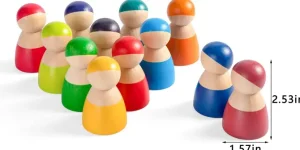 12 Piece Rainbow Wooden Peg People Set - Open Ended Wooden Toys