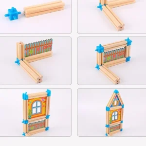 128 Pieces Wooden House Building Game - Open Ended Wooden Toys