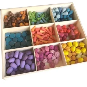 Rainbow Wooden Loose Parts with Tray - Open ended wooden toys