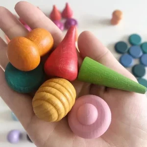 Rainbow Wooden Loose Parts with Tray - Open ended wooden toys