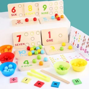 Wooden Beads Counting and Sorting Game - Montessori Educational Toys