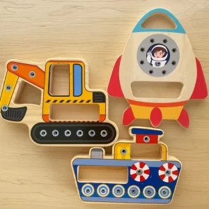 Wooden Busy Board Set of 3 ( Airplane, Boat and Digger)- The best fine motor toys