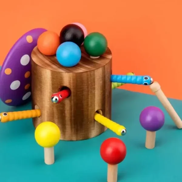 Wooden Catch Mushroom and Worms Game- Fine motor skills toys