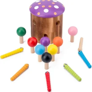 Wooden Catch Mushroom and Worms Game- Fine motor skills toys