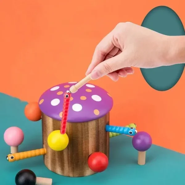 Wooden Catch Mushroom and Worms Game- Fine motor skills toys