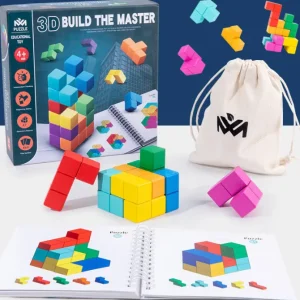 Wooden 3D Logical Puzzle Cube with Book - Open Ended Wooden Toys