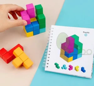 Wooden 3D Logical Puzzle Cube with Book - Open Ended Wooden Toys