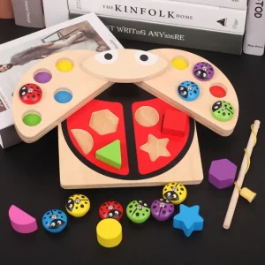 Wooden Ladybug Fishing and Shapes Game-Fine motor skills toys