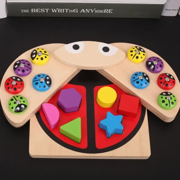 Wooden Ladybug Fishing and Shapes Game-Fine motor skills toys