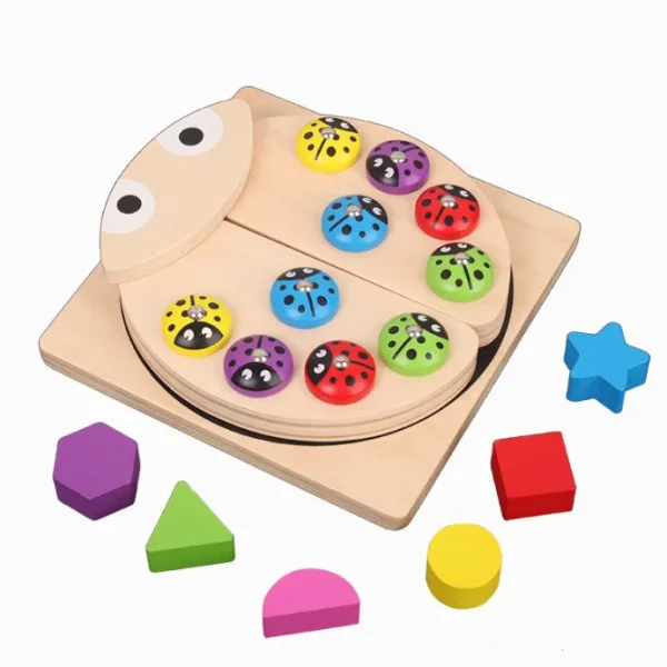 Wooden Ladybug Fishing and Shapes Game-Fine motor skills toys