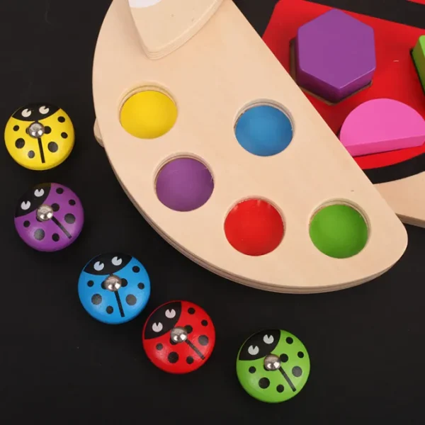 Wooden Ladybug Fishing and Shapes Game-Fine motor skills toys