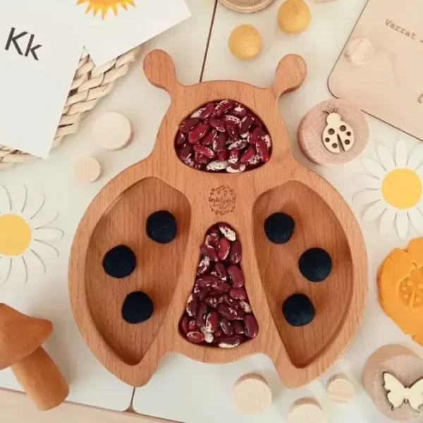 Wooden Ladybug Sensory Play Tray - Best Open Ended Play Toys