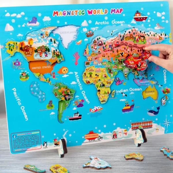 Wooden Magnetic World Map Puzzle- Mathematics toys