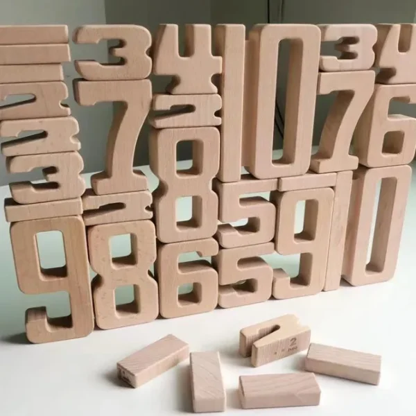 Wooden Number Building Blocks - Natural finish Open ended wooden toys