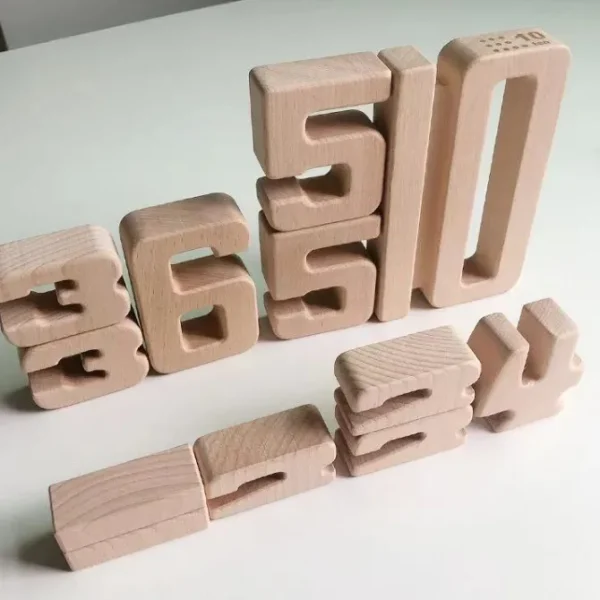 Wooden Number Building Blocks - Natural finish Open ended wooden toys