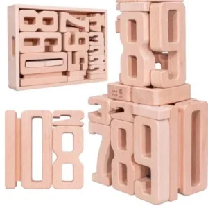 Wooden Number Building Blocks - Natural finish Open ended wooden toys