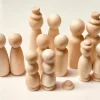 Wooden Peg People Family with Plastic container - Natural Unpainted Open ended wooden toys