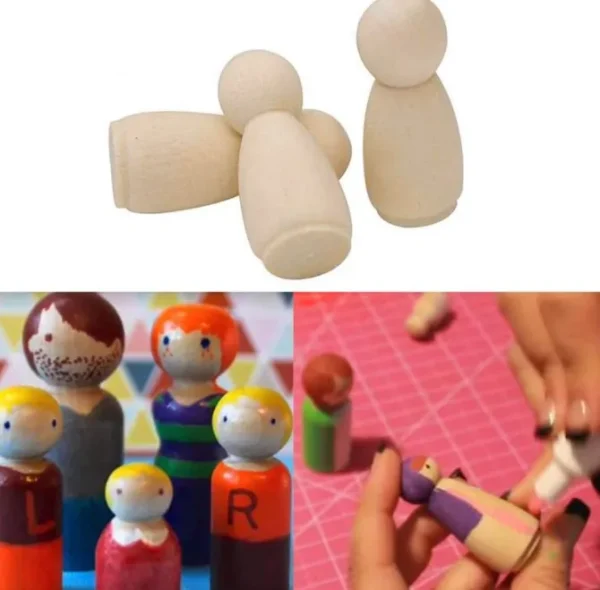 Wooden Peg People Family with Plastic container - Natural Unpainted Open ended wooden toys