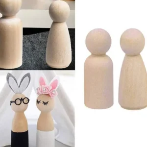 Wooden Peg People Family with Plastic container - Natural Unpainted Open ended wooden toys