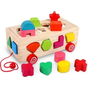 Wooden Pulling Toys Car Letters/Numbers/Shapes-Fine motor skills toys
