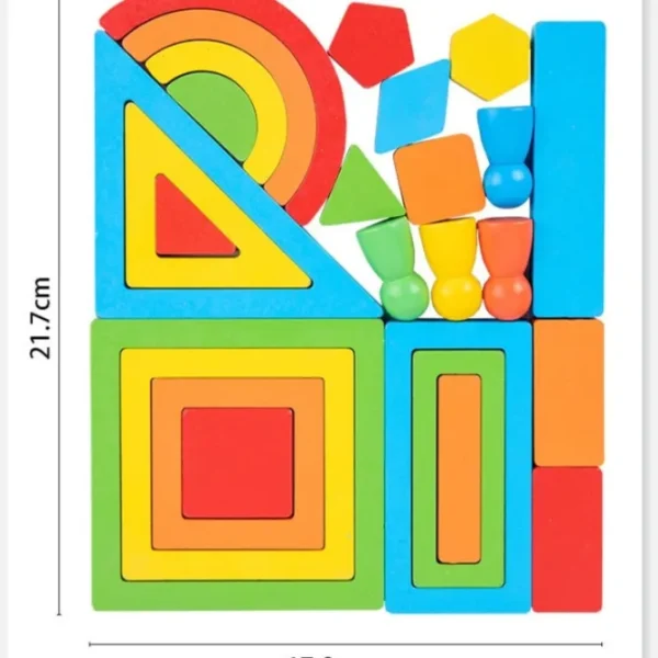 Wooden Rainbow Block Puzzle with Cards - Mathematics through imaginative play