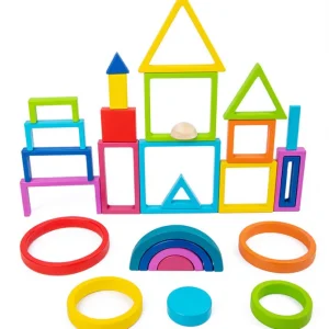 Wooden Rainbow Colour Building Blocks Set - Open ended wooden toys