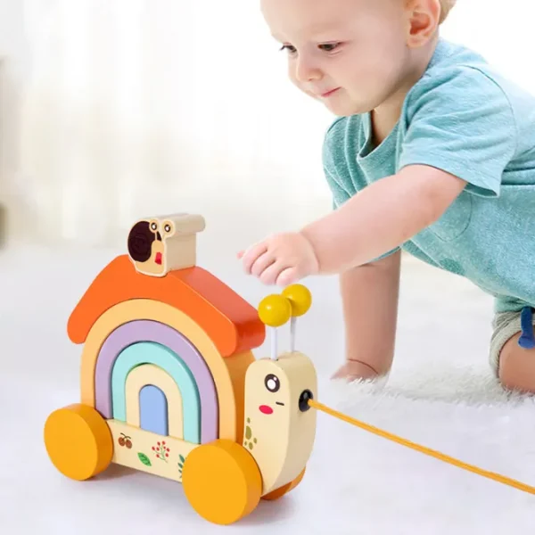 Wooden Rainbow Snail Tractor- Fine motor skills toys